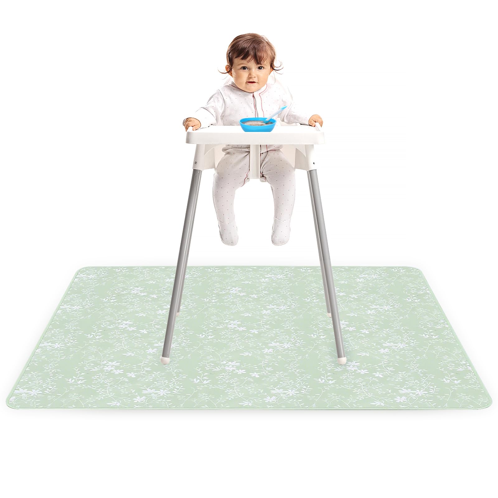 Baby Splash Mat for Under Highchair 130x130cm Waterproof Messy Mat Anti-Slip High Chair Splash Mats Reusable Washable Floor Protector for Feeding Painting