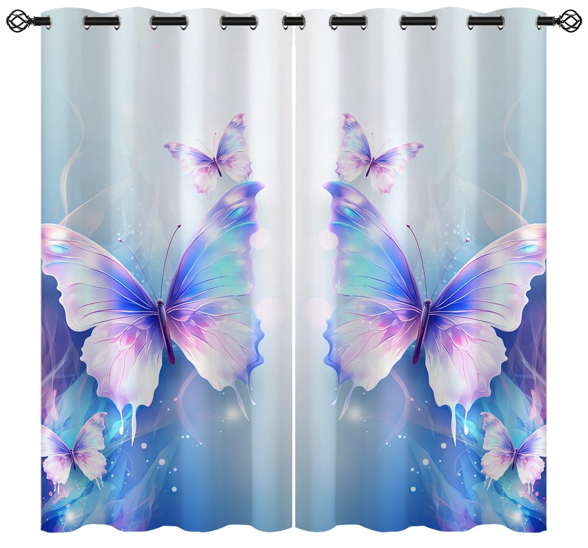 Dreamy Butterfly Blackout Curtains for Girls Boy Home Decor, Colorful Cartoon Art Grommet Thermal Insulated Drapes Darkening Window Curtain for Bedroom Living Room, 42 x 63 Inch