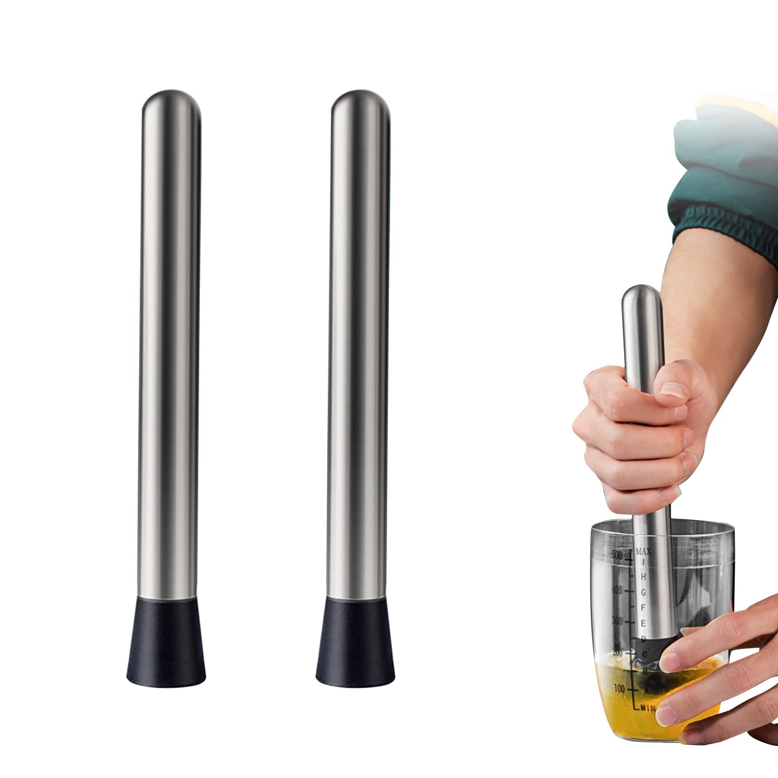 nalaina 2 PCS Cocktail Muddler Set, 8" Drink Muddler Set Long Muddler, Stainless Steel Bar Muddler - Mojito Muddler Ice Crusher Bar Bartender Tools Accessories Home Bar Drinks Tool