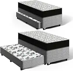 Cama Box Solteiro + Colchão de Espuma D45 Ortobom Airtech 150 + Auxiliar de Espuma Unique