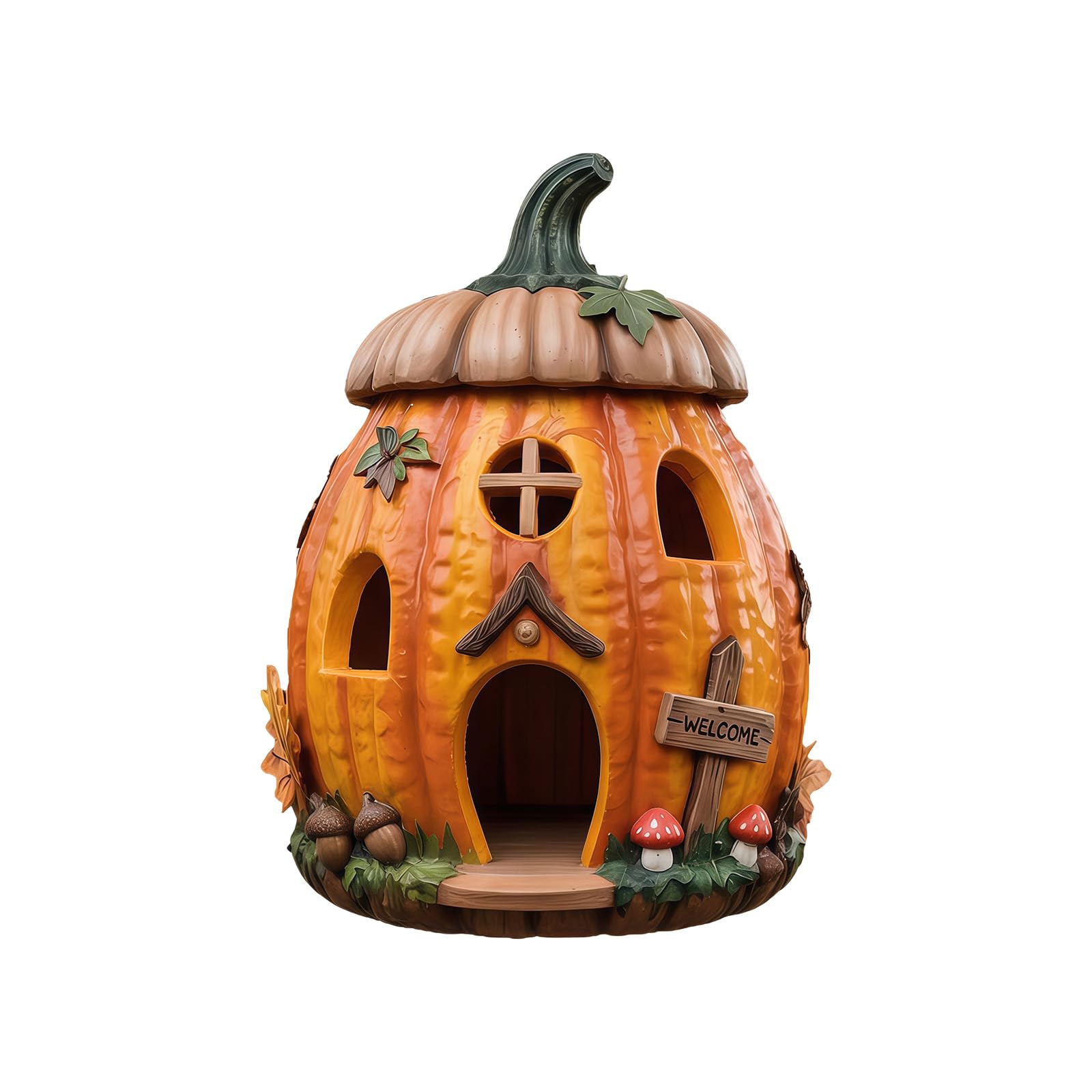 Halloween Porch Birdhouse Decor, Pumpkin Cottage Resin Ornament for Autumn Yard Displays, Covered Outdoor Hooks, Balcony Rails, and Branches Autumn Harvest Cottage Ornament Birdhouse Seasonal Porch