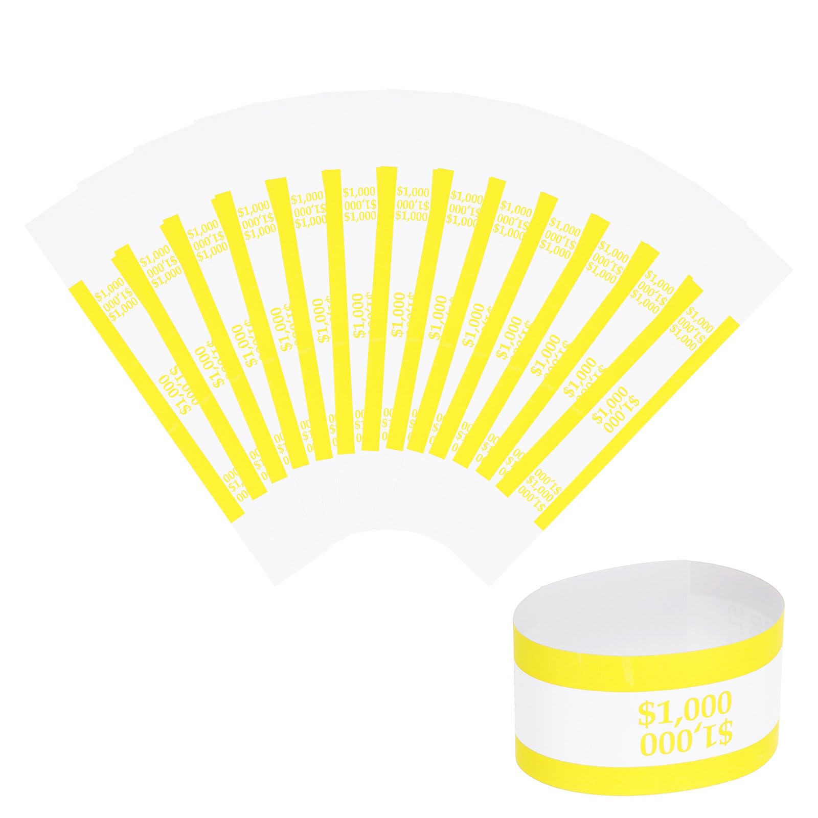 PATIKIL Money Bands, 100 Pcs Dollar Bill Wrappers Self-Adhesive Money Straps Self Sealing Bill Straps Sleeves for 100 Dollar Wrappers Organizer, Yellow (7.6 x 1.2 Inch)