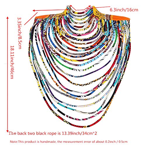 BAZINRICHE Women's Handmade Necklaces Ankara Kente Necklace Long Multi Strand African Wax Collar3