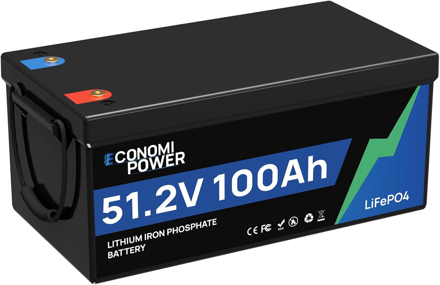 48V 100AH LiFePO4 Lithium Battery, EconomiPower 100A BMS Deep Cycle Lithium Battery with Grade A cel...