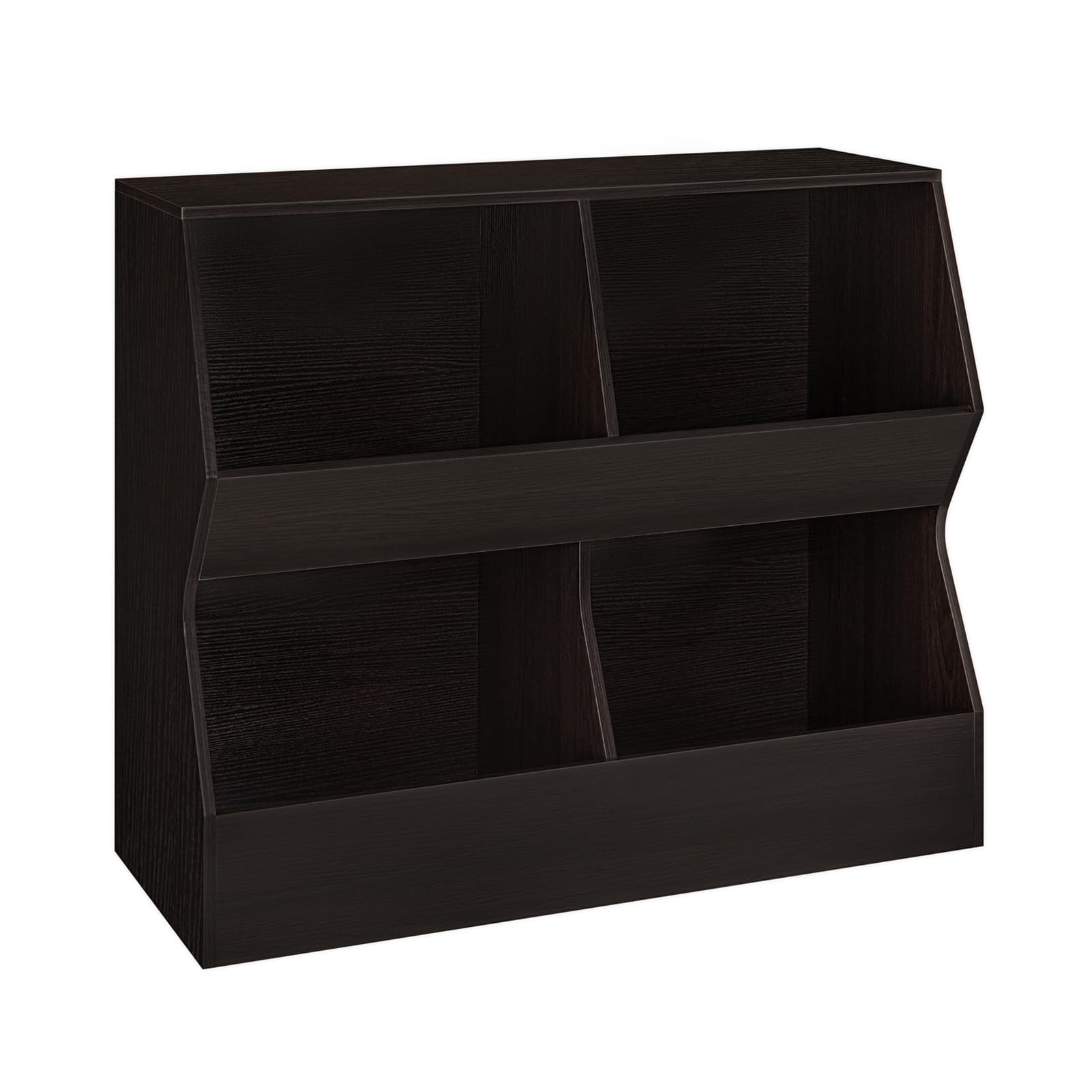 DINZI LVJ Kids Bookshelf, Toy Storage Organizer, Wooden Toy Storage Cabinet, 4 Cubby Children Bookcase, Toddler Book Toy Shelf for Bedroom, Nursery, Hallway, School, 35.4" Long, Espresso