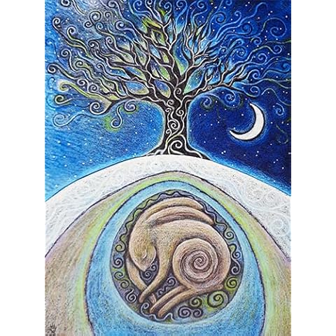 The Hidden Songs Greetings Card from The Artist Hannah Willow, Hare Sleeping Under The World Tree Birthday Card. Art Card Cover