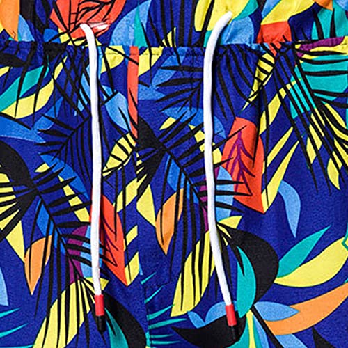 Ymosrh Mens Swimming Trunks Black Floral, Swim Men Swimming 9 Inch Inseam With Liner Men's Fashion Vacation Hawaiian Style Loose Casual Lace Up Capris Beach Shorts Swimsuits For (5Xl, Blue) #TOP3