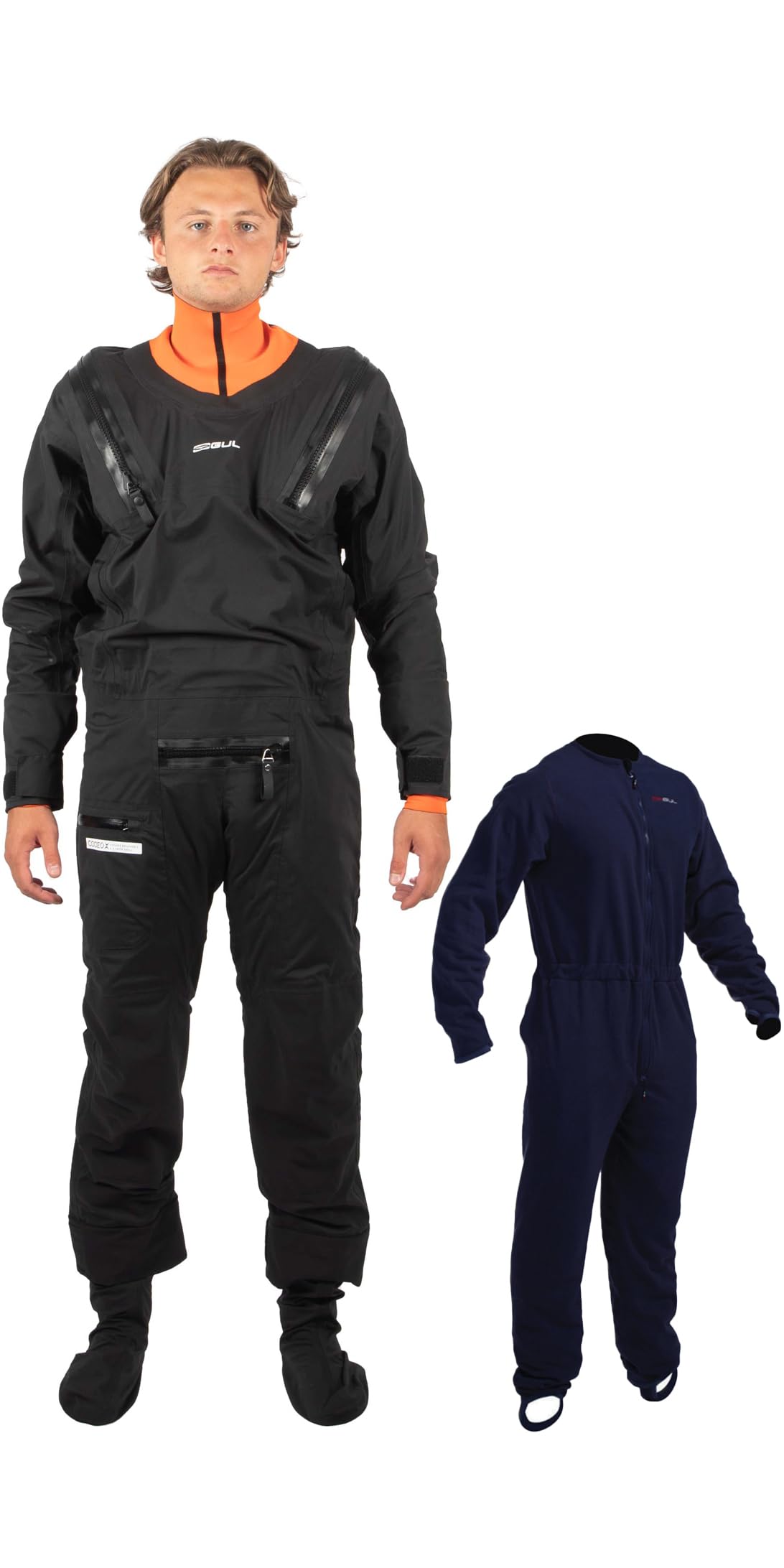 Gul Mens Code Zero Stretch U-Zip Drysuit Dry Suit & Free Underfleece - Black - Waterproof Sprayproof