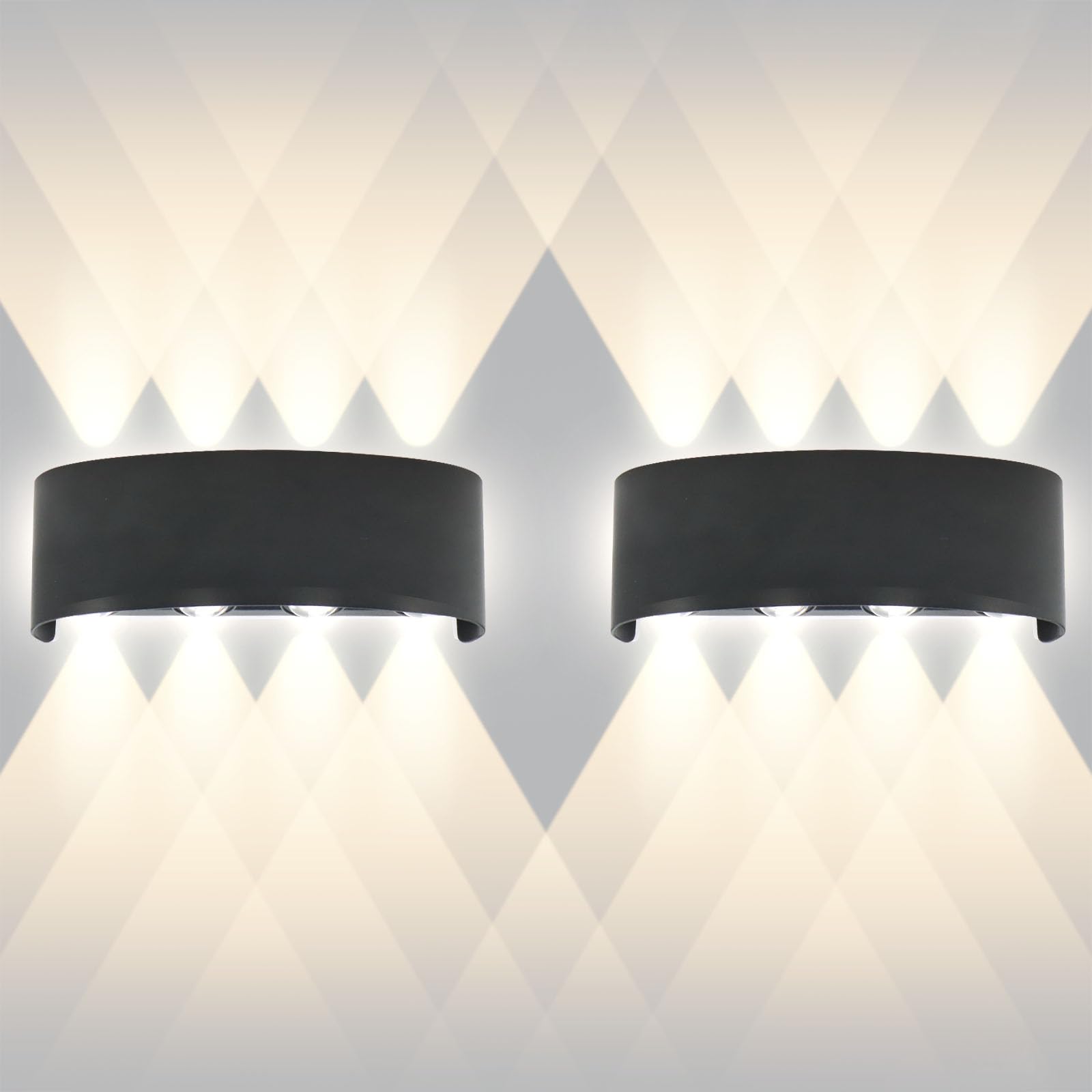 URHRHU 2Pz Aplique LED de Pared Interior/Exterior 8W Negro Moderno Apliques de Pared LED Luz Blanca Cálida 3000K Luces led pared para Baño Jardín Dormitorio Pasillo Escaleras IP65