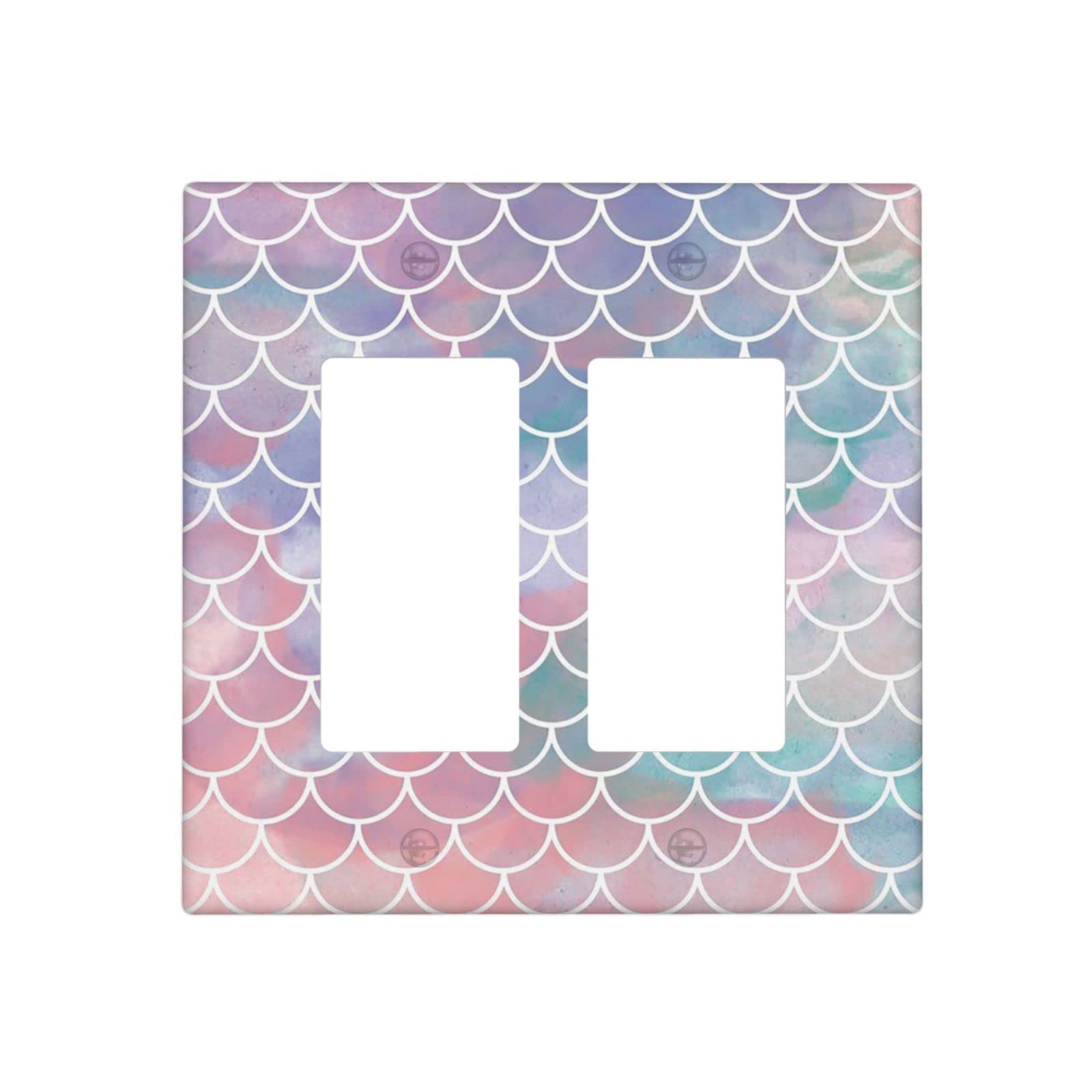 Photo 1 of 2-Gang Decorator Wall Plate Watercolor Mermaid Scales Double Rocker Light Switch Cover Decorative Art Faceplate for Home Decor Double Rocker Watercolor Mermaid Scales