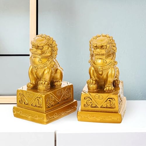 Miniatura 4 de Foo Dogs Guardians - Estatuas de león  2 piezas de figuras de perros Fu  Inauguración de la casa Felicitaciones para evitar la energía malvada