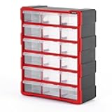 INTERTOOL Small Parts Organizer for Hardware & Screws | 18 Removable Bins with Dividers | Wall Mount or Desktop Craft & Lego Storage Cabinet | 19” x 15” x 7” BX08-4019