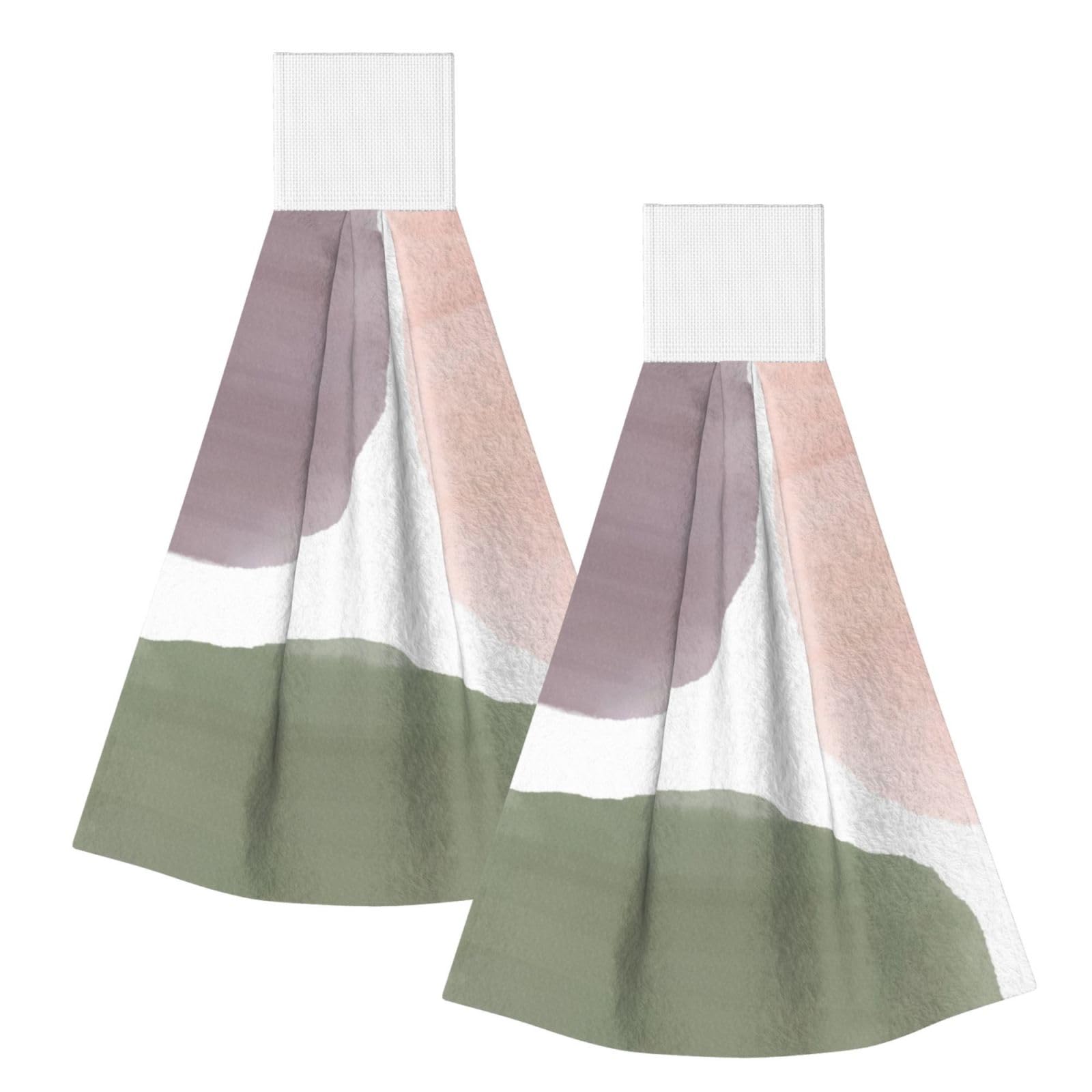 DOPKLNA Rose Grape & Sage Modern Watercolor Circles, 2 Pcs Hanging Coral Fiber Hand Towels for Bathroom, Absorbent Kitchen Towels