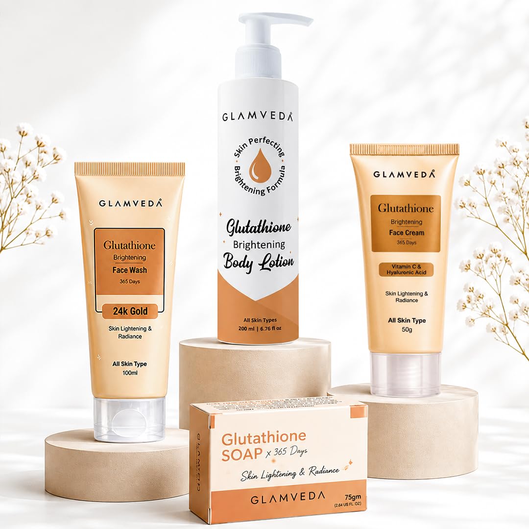 Glamveda Glutathione Bath & Body Skincare Routine Combo | Set of 4 Kit | For Skin Brightening and Lightening | ( Face Wash + Face Cream + Body Lotion + Soap )-image-47
