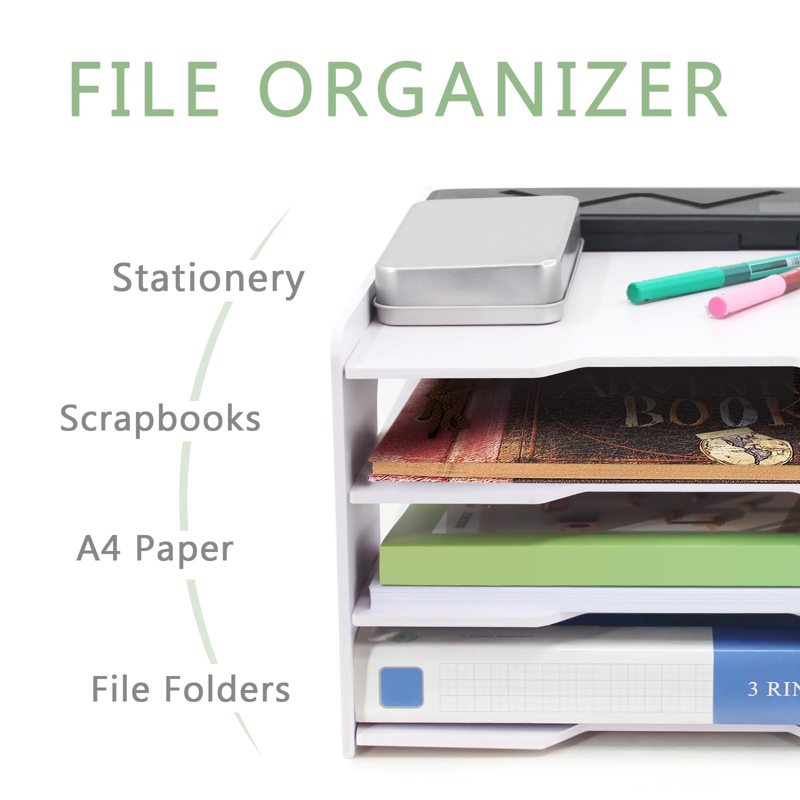 SONGWAY 12x12 Scrapbook Paper Organizer, 4 Tier File Organizer, White, Plastic, PVC, Square, Modern, Stackable - Image 2