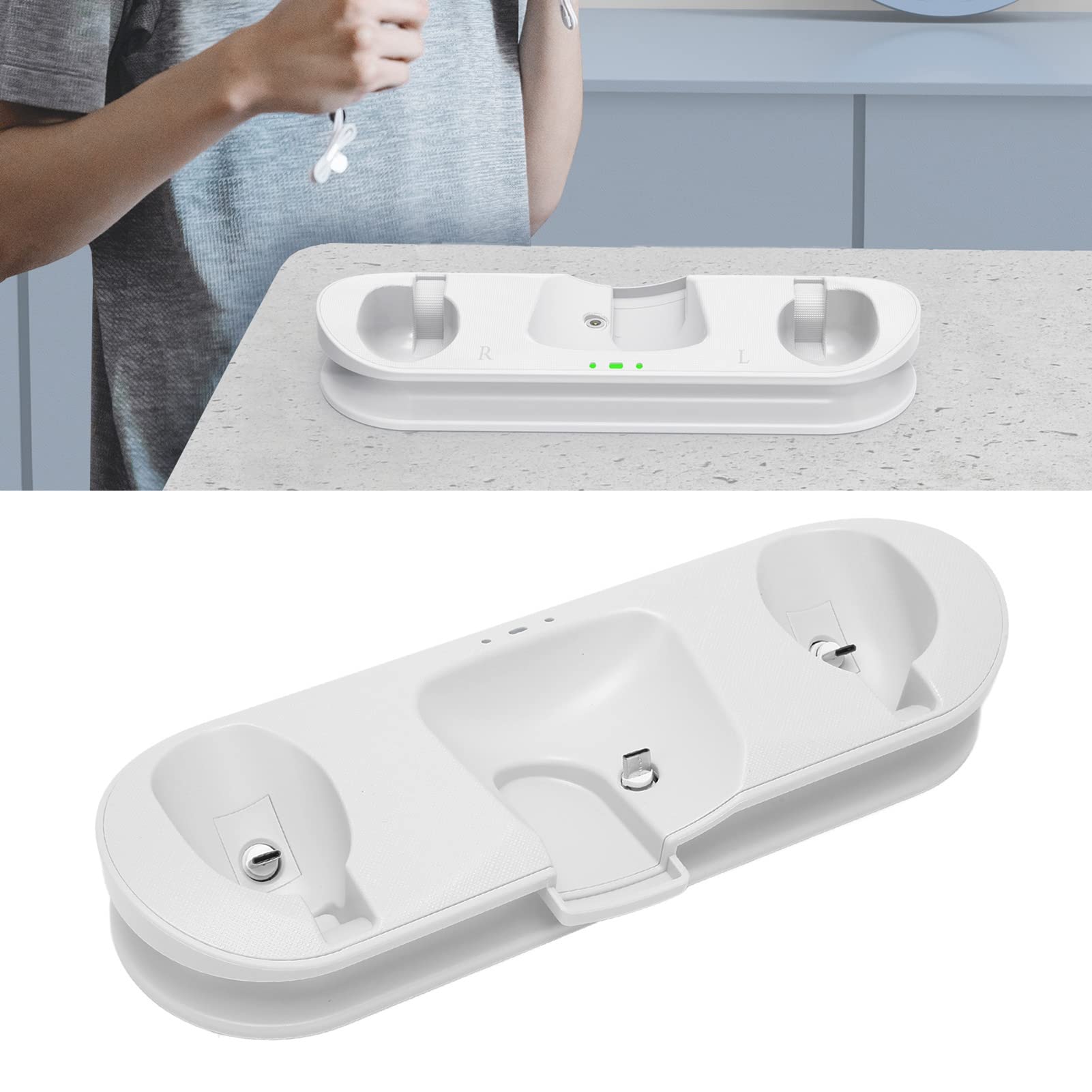 Dock Station di Ricarica per 2 Caricabatterie Rapido con Indicatore LED per Accessori da Gioco - Bianco - Include Batterie Ricaricabili