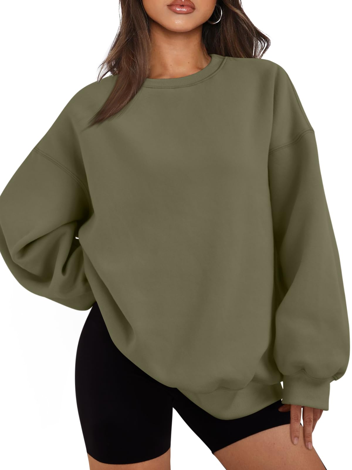 EFAN Womens Oversized Sweatshirts Hoodies Fleece Crewneck Sweaters Casual Tops Comfy Fall Fashion Outfits Winter Clothes 2025, Grassgreen, Large