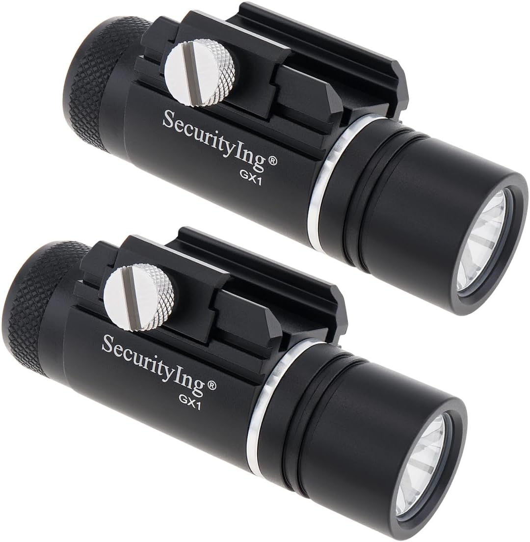SecurityIng 320LM Rail Mounted Compact Pistol Light, Waterproof Mini Tactical Gun Flashlight Weapon Light Handgun Torch for Picatinny MIL-STD-1913 (2PC, Without Battery)