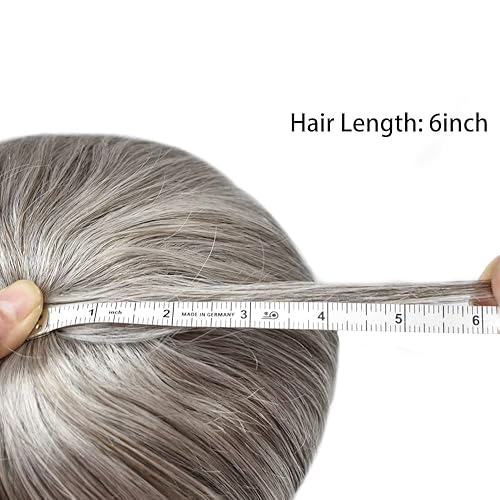 Miniatura 5 de Toupee - Sistema de reemplazo de cabello para hombre, todas las unidades de cabello humano de poli para hombre, piel sintética, color gris, negro y