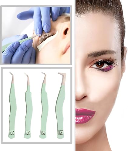 Miniatura 10 de M LASH - Pinzas para extensión de pestañas (juego de 4), pinzas profesionales y de precisión para extensiones de pestañas, acero japonés, agarre de
