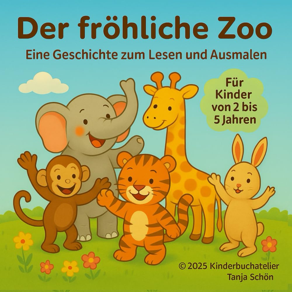 Der fröhliche Zoo – Geschichten zum Lesen und Ausmalen für Kinder ab 2 Jahren: 30 liebevolle Tiergeschichten mit Ausmalbildern – fördert Konzentration, Sprache und Feinmotorik