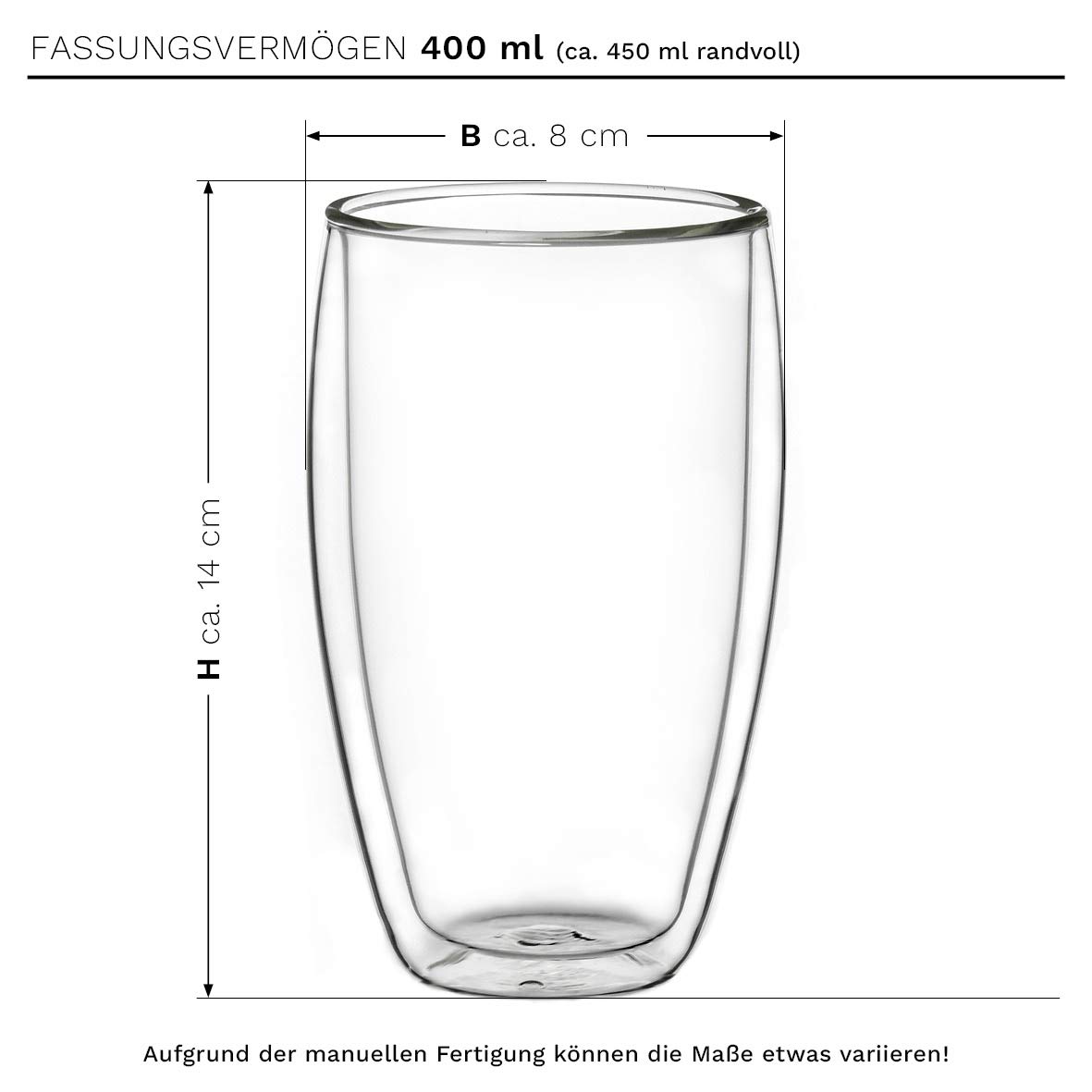 Creano Szklanki termiczne z podwójnymi ściankami, 250 ml, zestaw 12 sztuk, duże szklanki z podwójnymi ściankami, ze szkła borokrzemowego, szklanki do kawy, szklanki do herbaty, latte macchiato