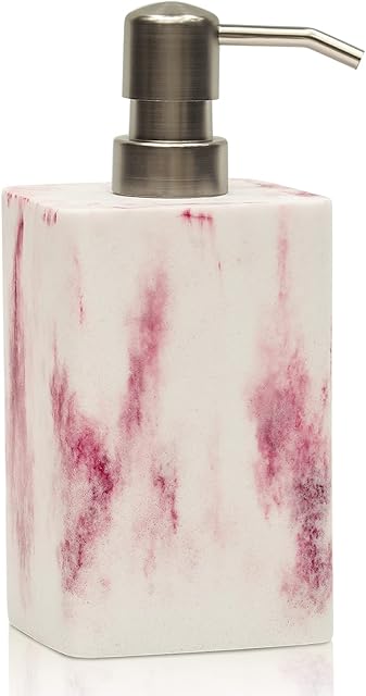Hand Soap Dispenser Pink Marble Style for Bathroom/Kitchen Sink Countertop 480ML/16.2 OZ Refillable Liquid Dish Soap Bottle with Silver Rust-Proof Pump Resin Shower Dispenser for Bath Décor