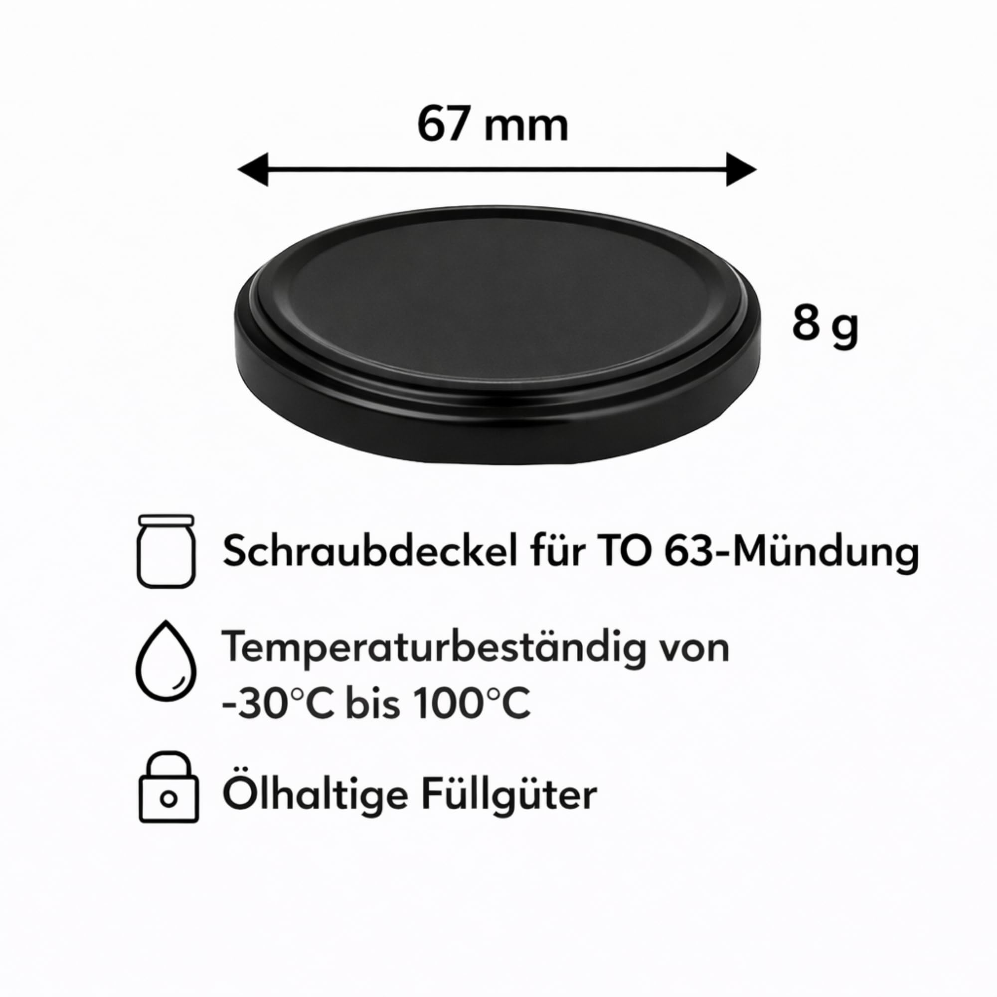 6er Set Einmachgläser 375 ml mit Twist-Off Deckel Ø 63 mm – Dickwandige, luftdichte Dessertgläser, spülmaschinenfest, ideal für Marmelade & Eingemachtes - Schwarz