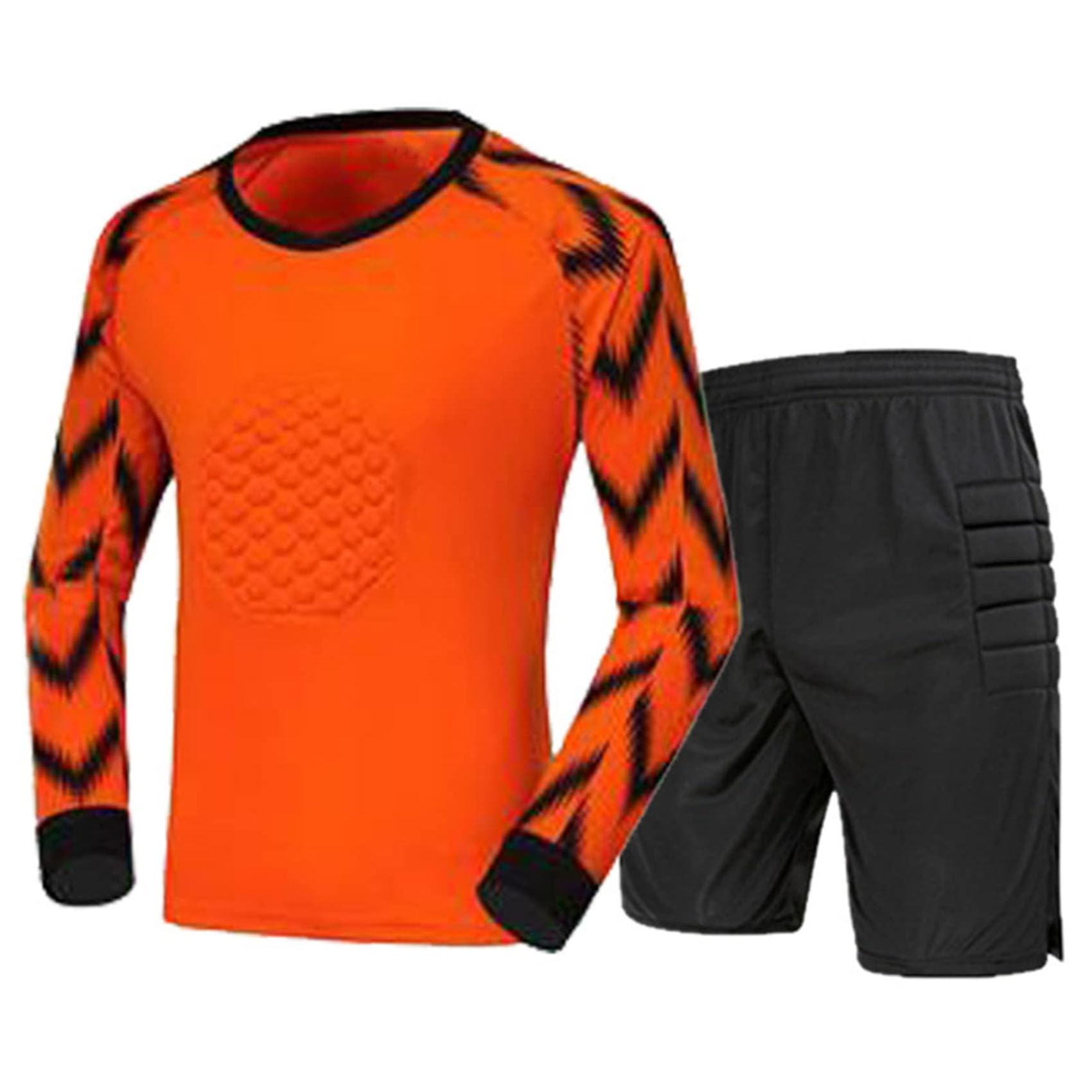 Conjunto de camiseta y pantalón corto de portero de fútbol para niños adultos transpirable secado rápido uniforme entrenamiento portero con acolchado en el pecho y los codos