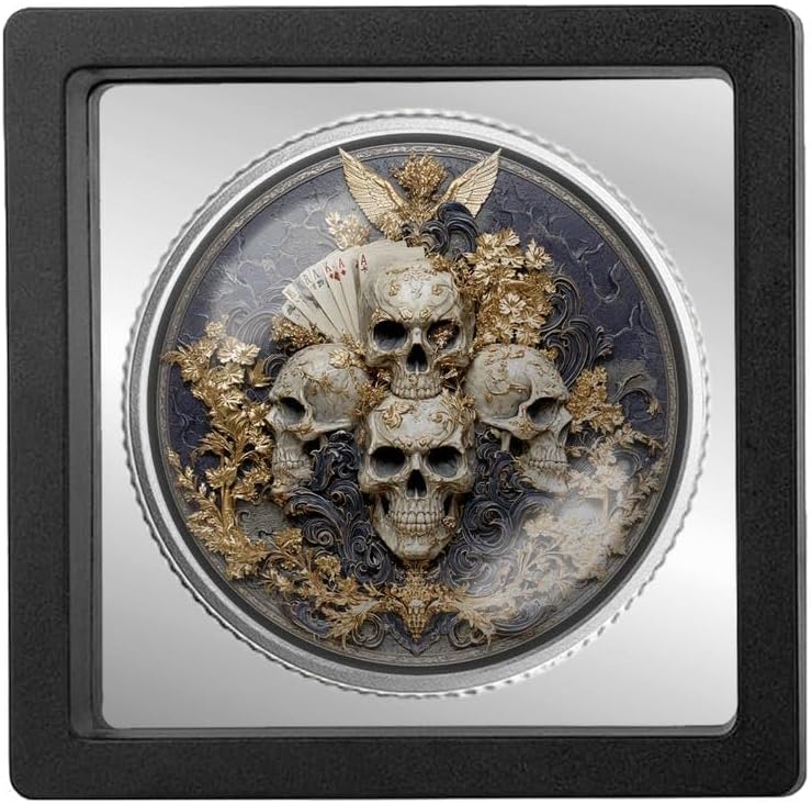 Skull and Gold Design Sobriety Coin | Personalized AA NA Recovery Token | Custom Name Sobriety Date | Gold or Silver | Sobriety Chip Gift (Silver)