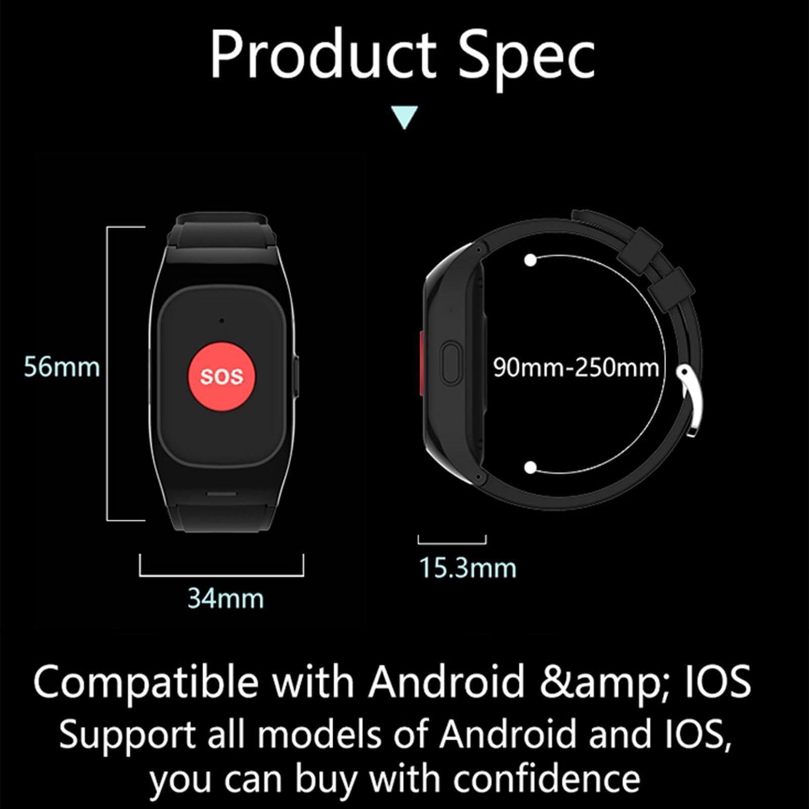 Montre Connectée avec Détection De Chute pour Seniors | Montre D'alerte De Chute Avec Suivi Gps Et Fonction Sos, Appels Bidirectionnels Et Suivi Par Les Aidants, Géorepérage