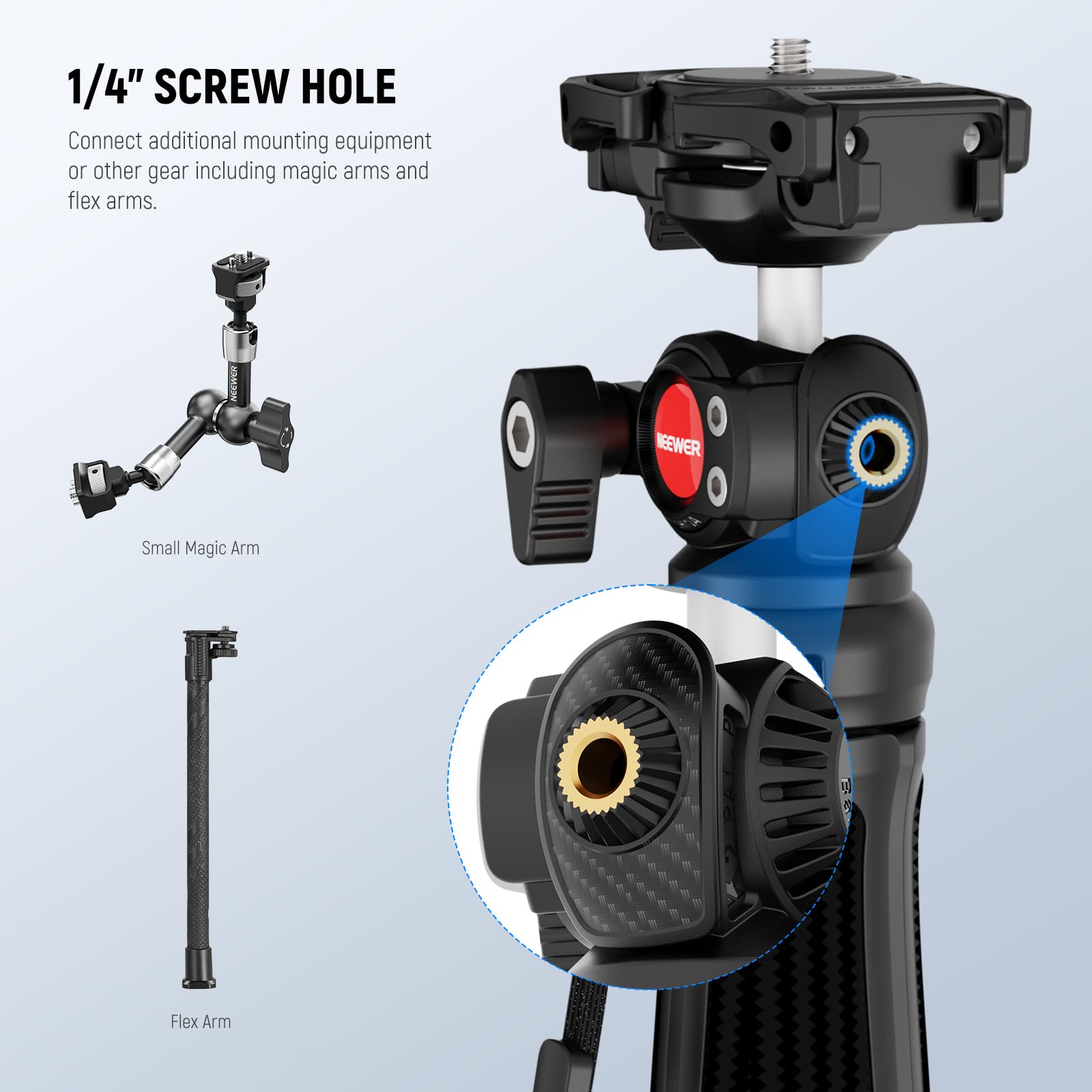 NEEWER TP38 Statyw do aparatu do telefonu, 38.1 cm, wysuwany metalowy statyw do selfie z uchwytem na telefon, adapter do kamery sportowej kompatybilny z Hero 12, 11, 10, 9, statyw podróżny z głowicą
