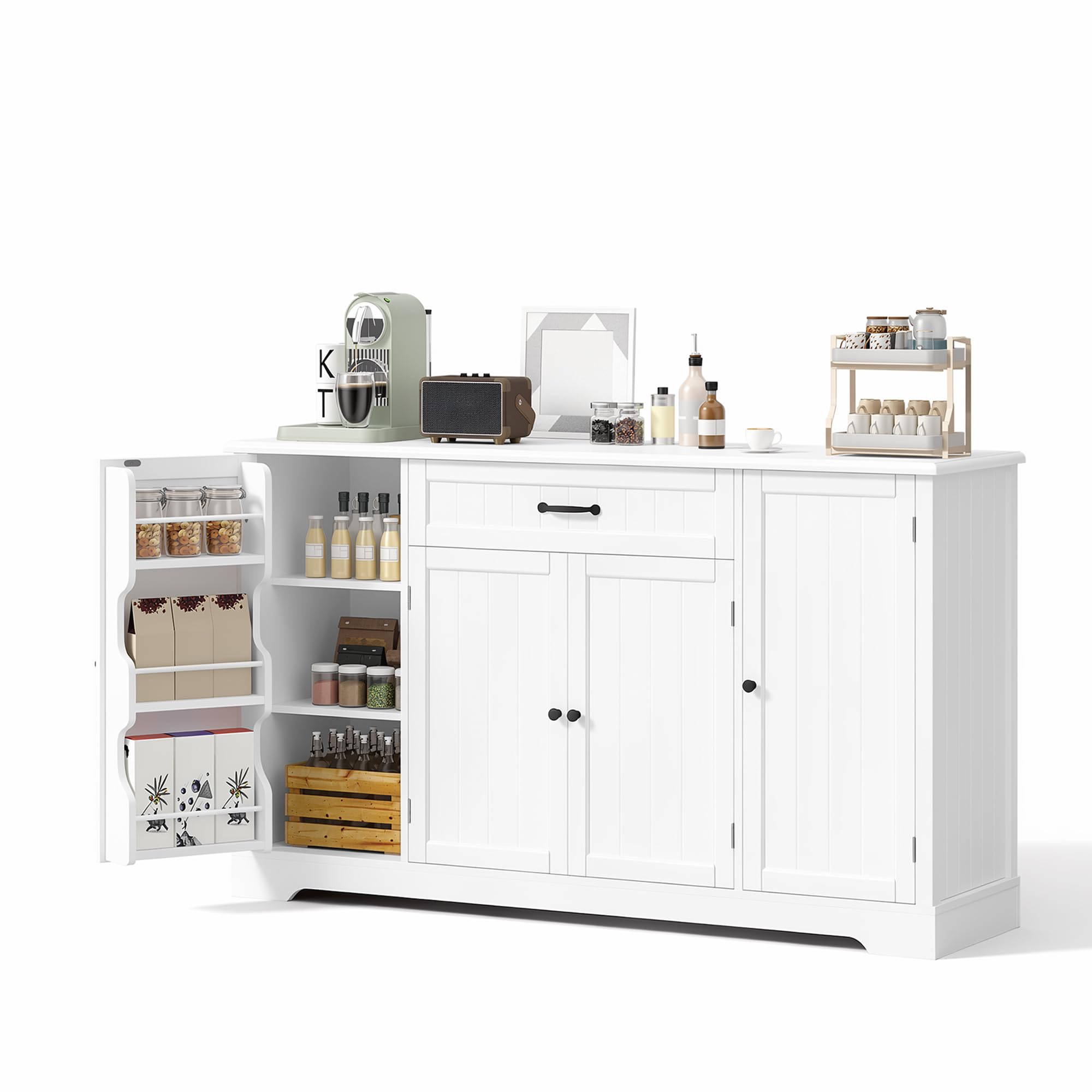 Xbro Sideboard, Küchenschrank mit Arbeitsplatte, Buffetschrank mit Schublade, 4 Türen und integrierten Türablagen, großer Stauraum, Wohnzimmerschrank für Küche und Esszimmer, Weiß