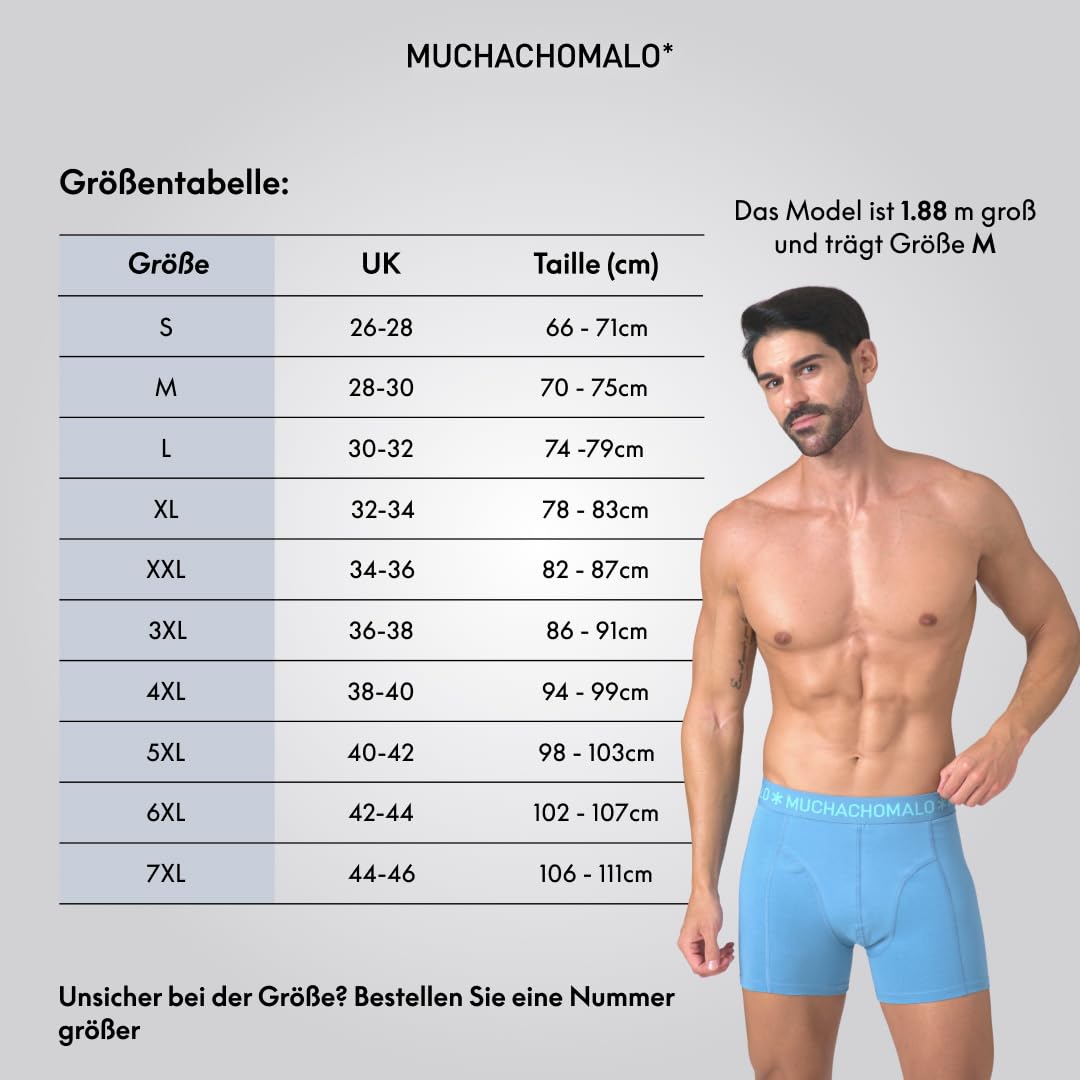 Muchachomalo Uomo Boxer 6-Pack, Tinta Unita, Microfibra, Fascia Elastica
