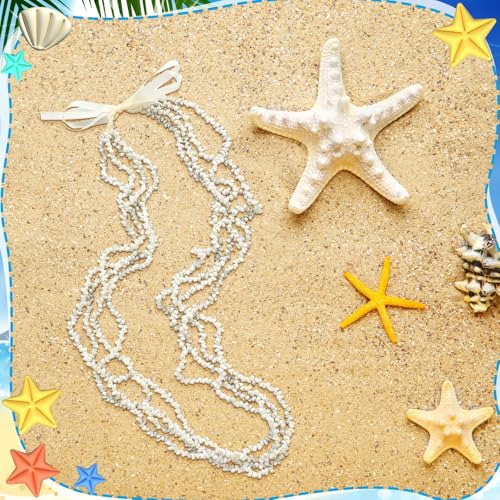 Tondiamo 3 Pcs Hawaiian Shell Lei Necklace with Bow for Luau Party White Natural Seashell Shell Leis Necklace for Women Summer Beach Tropical Party Apparel Jewelry Accessories4