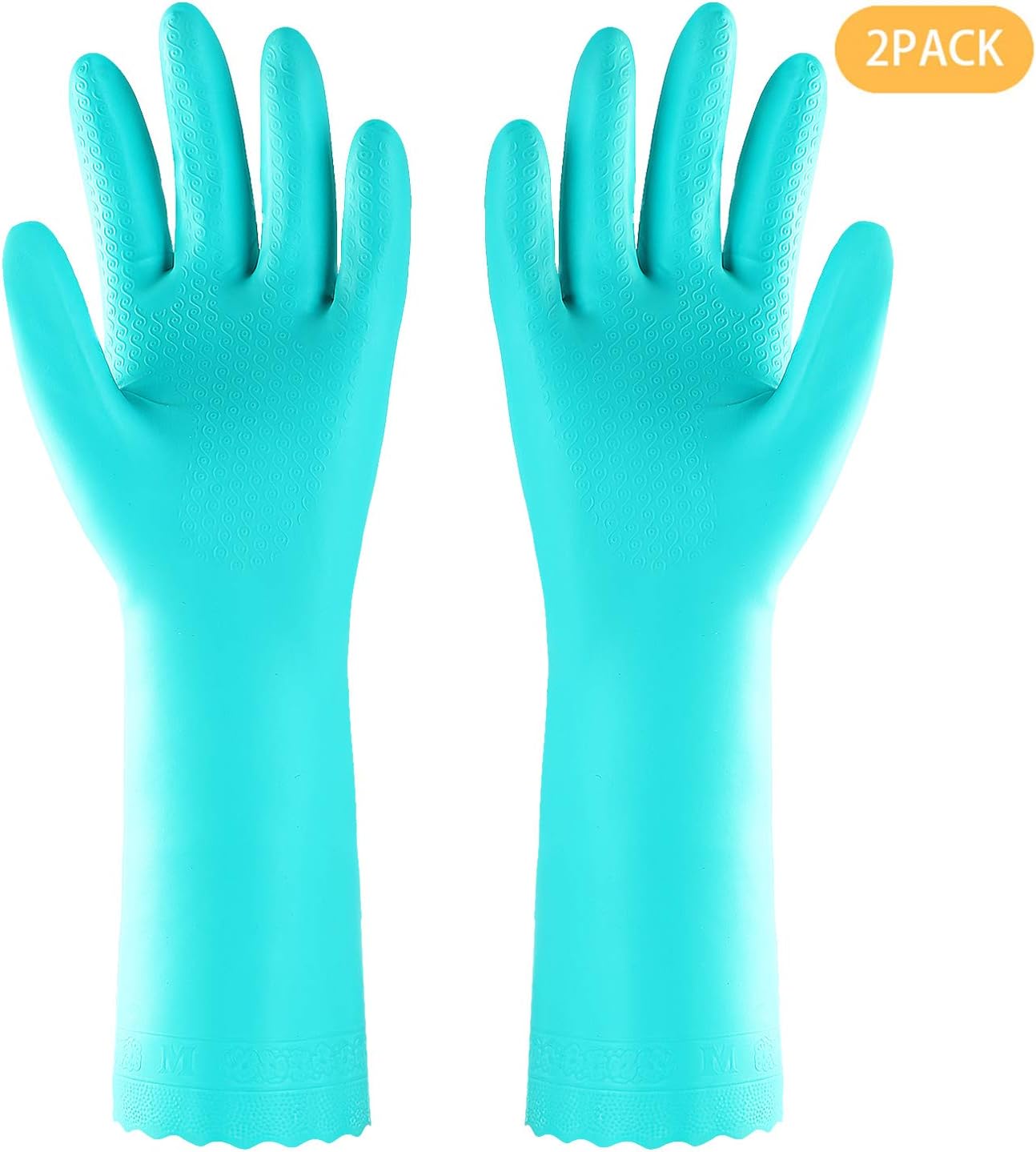 Elgood Deluxe washing up gloves with latex free,cotton lining,Vinyl cleaning gloves 2 Pairs (Blue, M+L)