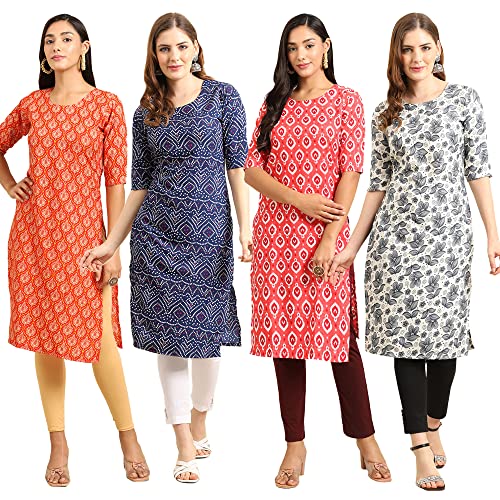Image of Pinkmint Women's Crepe Digital Print Straight Kurta (Pack of 4)