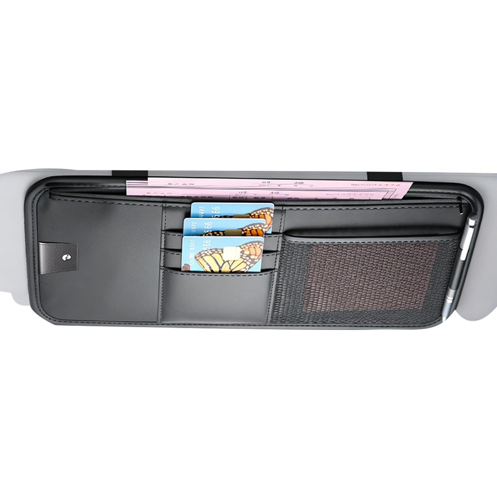 Organiseur de pare-soleil en cuir synthétique pour voiture avec pochette et porte-lunettes