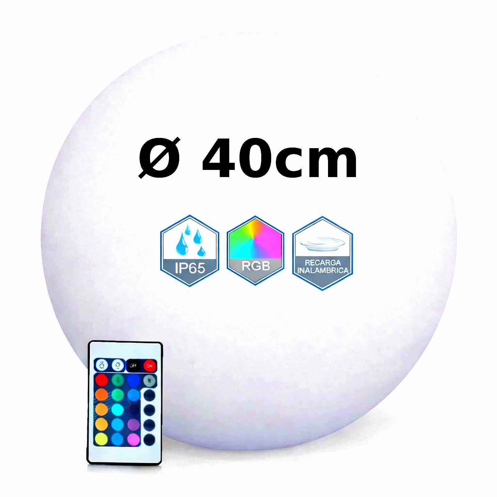 Europalamp Sfera luminosa senza fili galleggiante LED multicolore dimmerabile ∅40cm con telecomando e base a induzione 6 colori dimmerabili