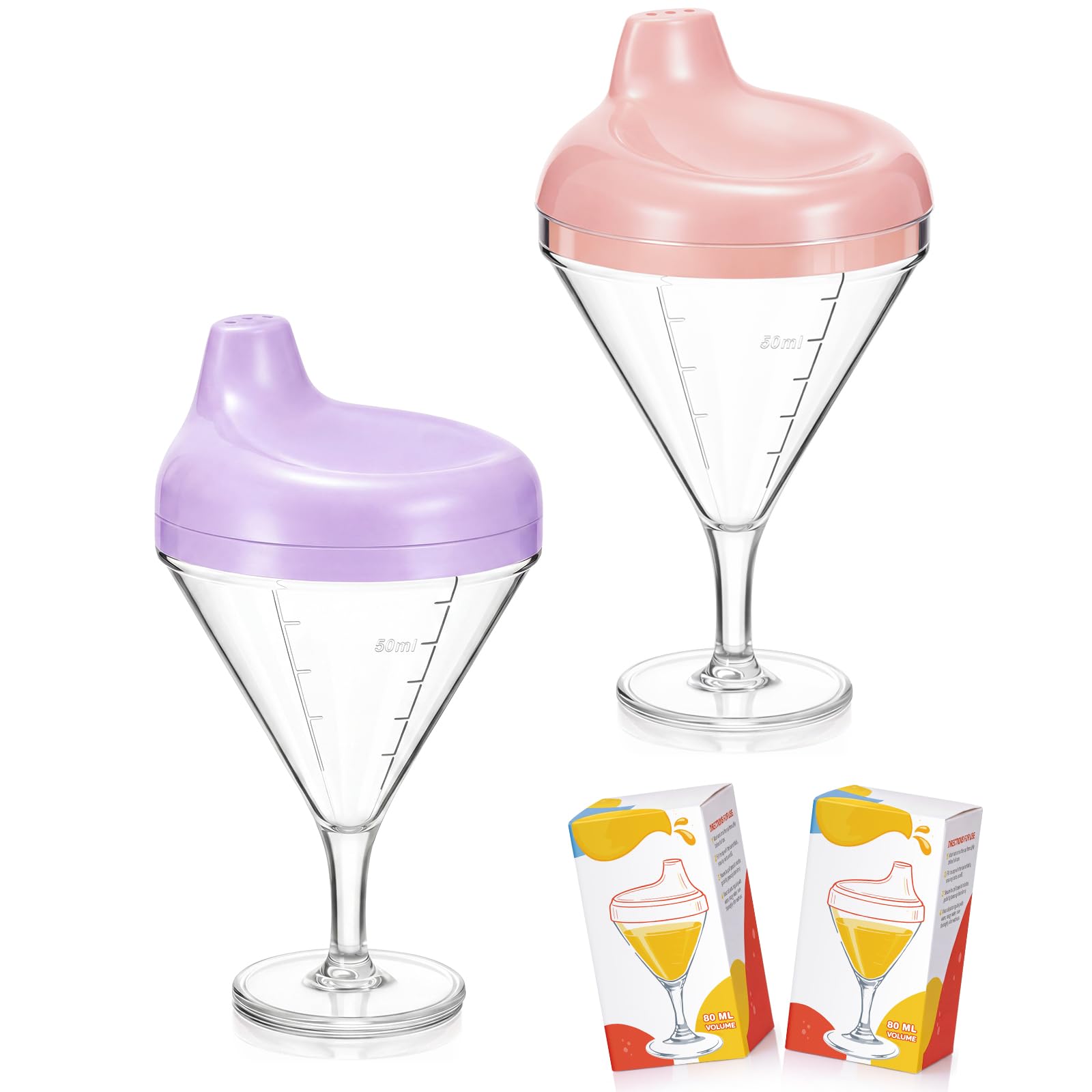 Irenare 2 Pcs Wine Sippy Cup Baby No Spill 5oz Martini Style Pink,Purple