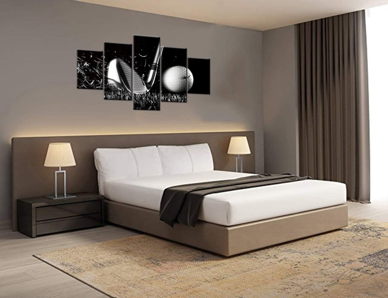 Golf Pctures Wall Decor Black and White Paintings Golf Course Wall Art for Living Room Golfing Sports Artwork 5 Piece Prints on Canvas House Modern Decor Giclee Framed Ready to Hang(60''Wx 32''H) - Image 9