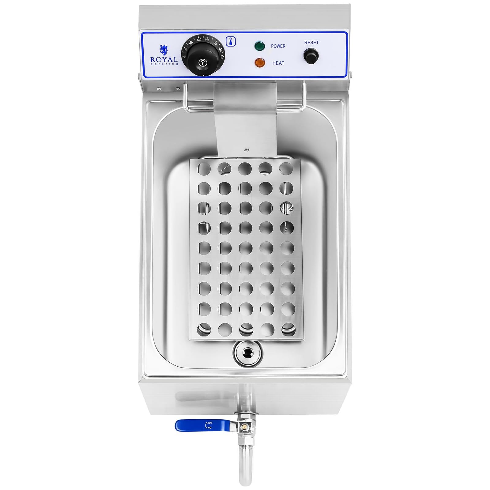 Royal Catering RCEF 15E Friggitrice Professionale Friggitrice Elettrica (17 L, 3.000 W, Termostato, Intervallo della temperatura 60-200 °C, Rubinetto di scarico) Acciaio Inox