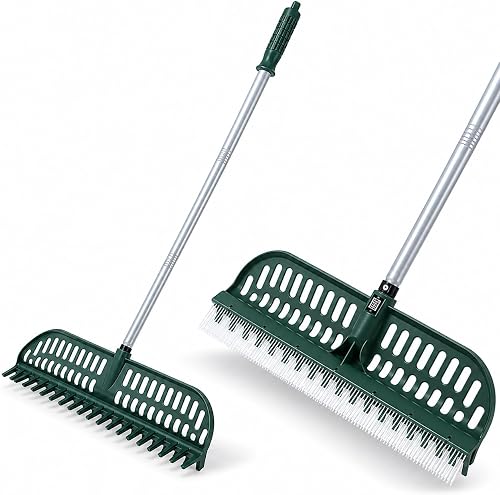 STEPHANIE Artificial Turf Rake , Artificial Grass, Carpet Rake for Pet Hair, 43" to 63" Adjustable Lawn Rake with Stainless Steel Handle, Dual-Sided Turf Brush for Leaves, Debris & Rugs Indoor Outdoor