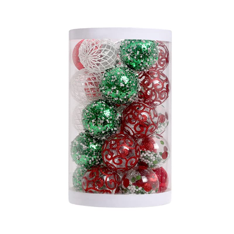 25 Piezas de Joyería de Bolas de Navidad,Juego de Joyas de Bolas de Navidad de 6 cm,Juego de Bolas de Navidad pintadas,Juego de Bolas de Joyas de Navidad (Rojo Verde y Blanco)