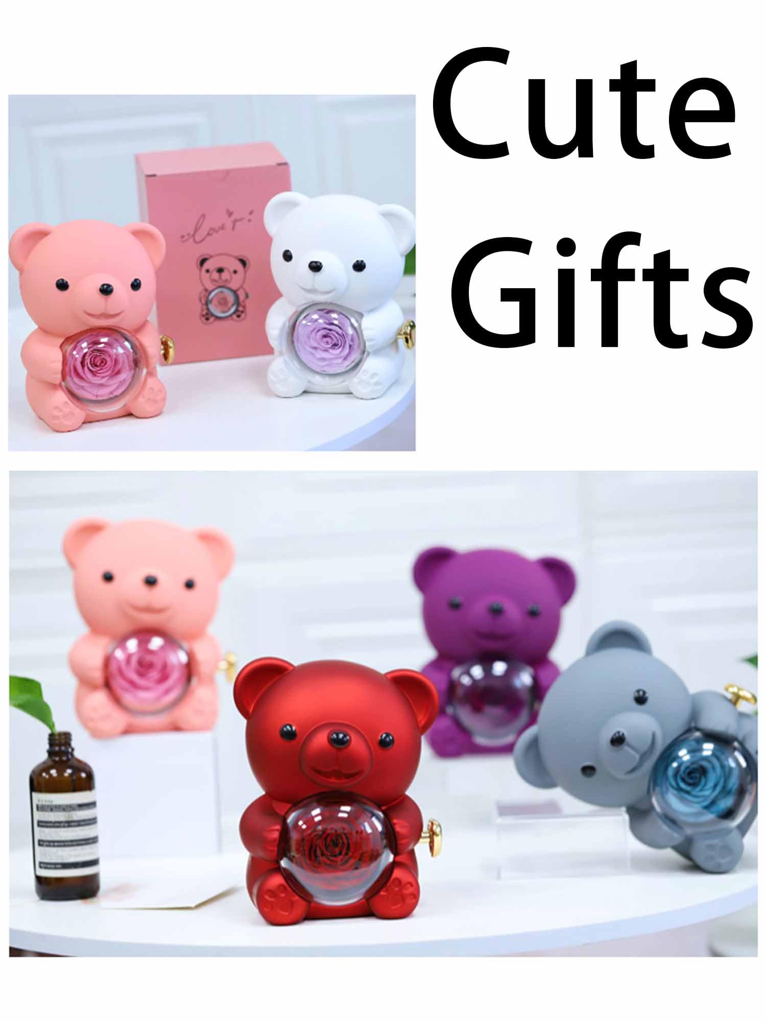 Regalo de oso de abrazo de rosas preservadas para mujeres con collar de corazón, rosas eternas, regalos para esposa, mamá, abuela, novia, Navidad, día de San Valentín, cumpleaños (rojo, plata S925)