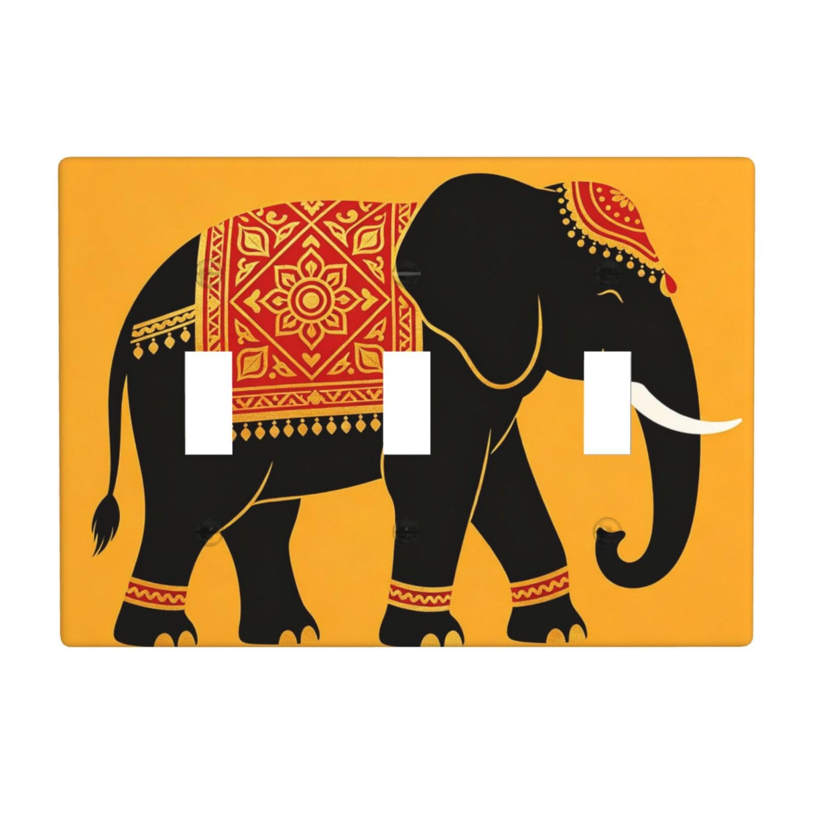 Elephant Mandala 3 Gang Switch Plate Cover-Unbreakable Polycarbonate Wall Plate, Heat Resistant Toggle Switch Decor for Home