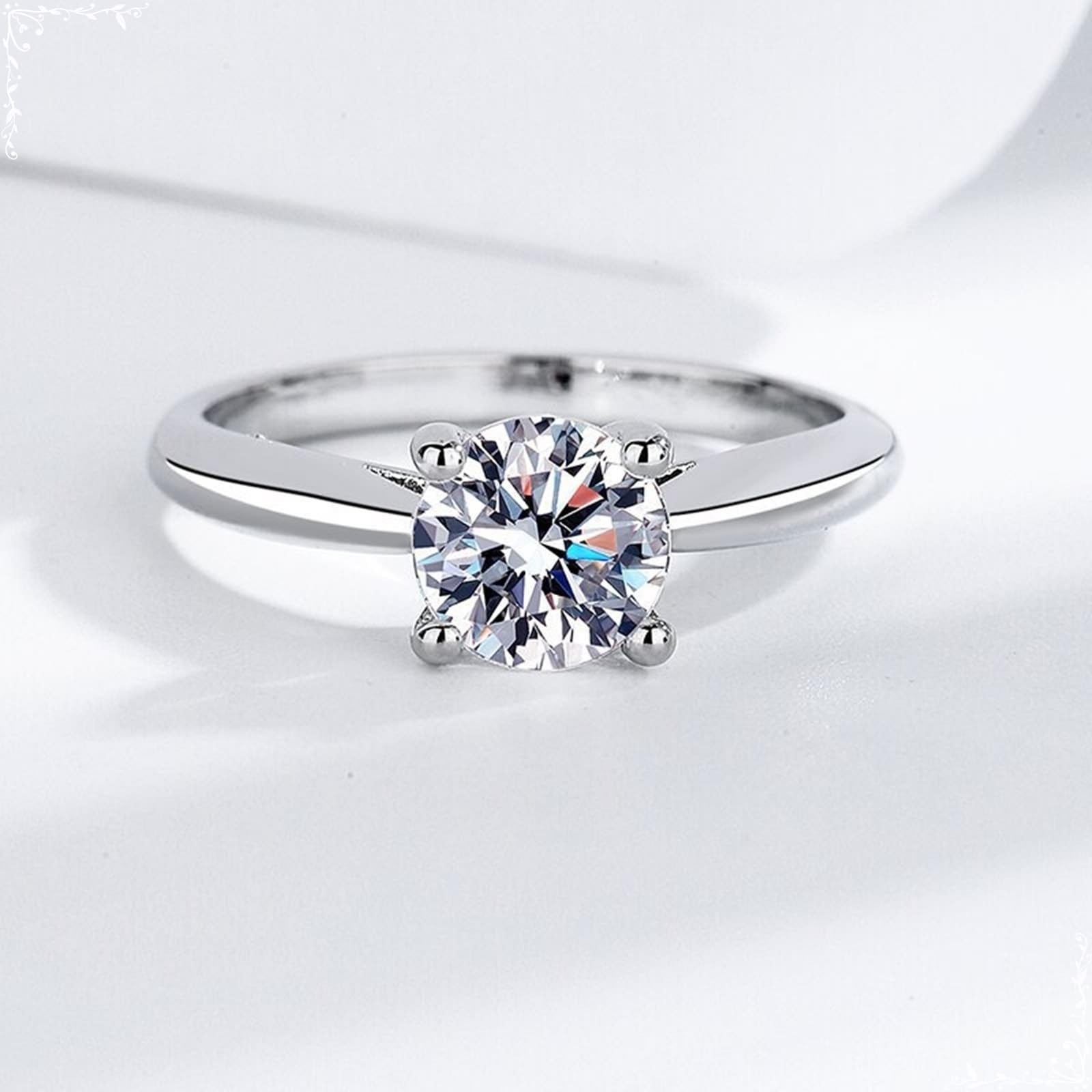 Wycian Moissanite pierścionek rocznica białe złoto pierścionki 18K 4 zęby z okrągłą cyrkonią rozmiar H 1/2 moda dla siostry biżuteria walentynkowa