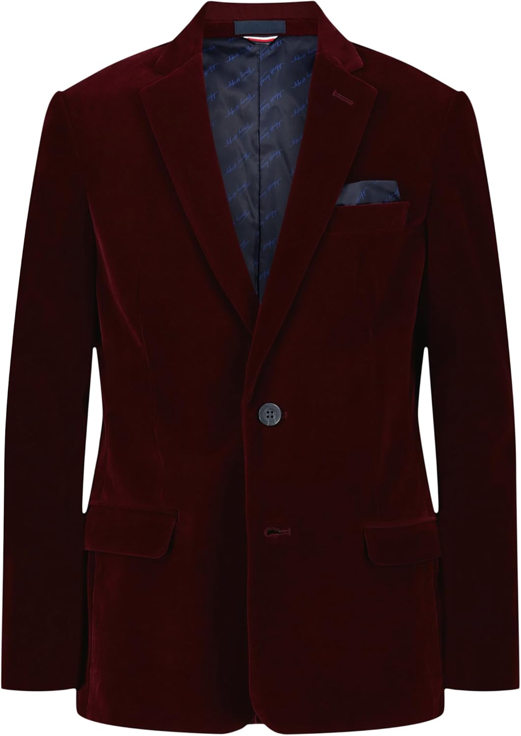Tommy Hilfiger Boys' Blazer Suit Jacket, Button Closure, Notch Lapel & Front Flap Pockets, Bordeaux Velvet, 10