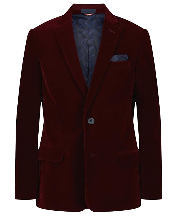 Tommy Hilfiger Boys' Blazer Suit Jacket, Button Closure, Notch Lapel & Front Flap Pockets, Bordeaux Velvet, 12 by Tommy Hilfiger - Used condition - US$15.79