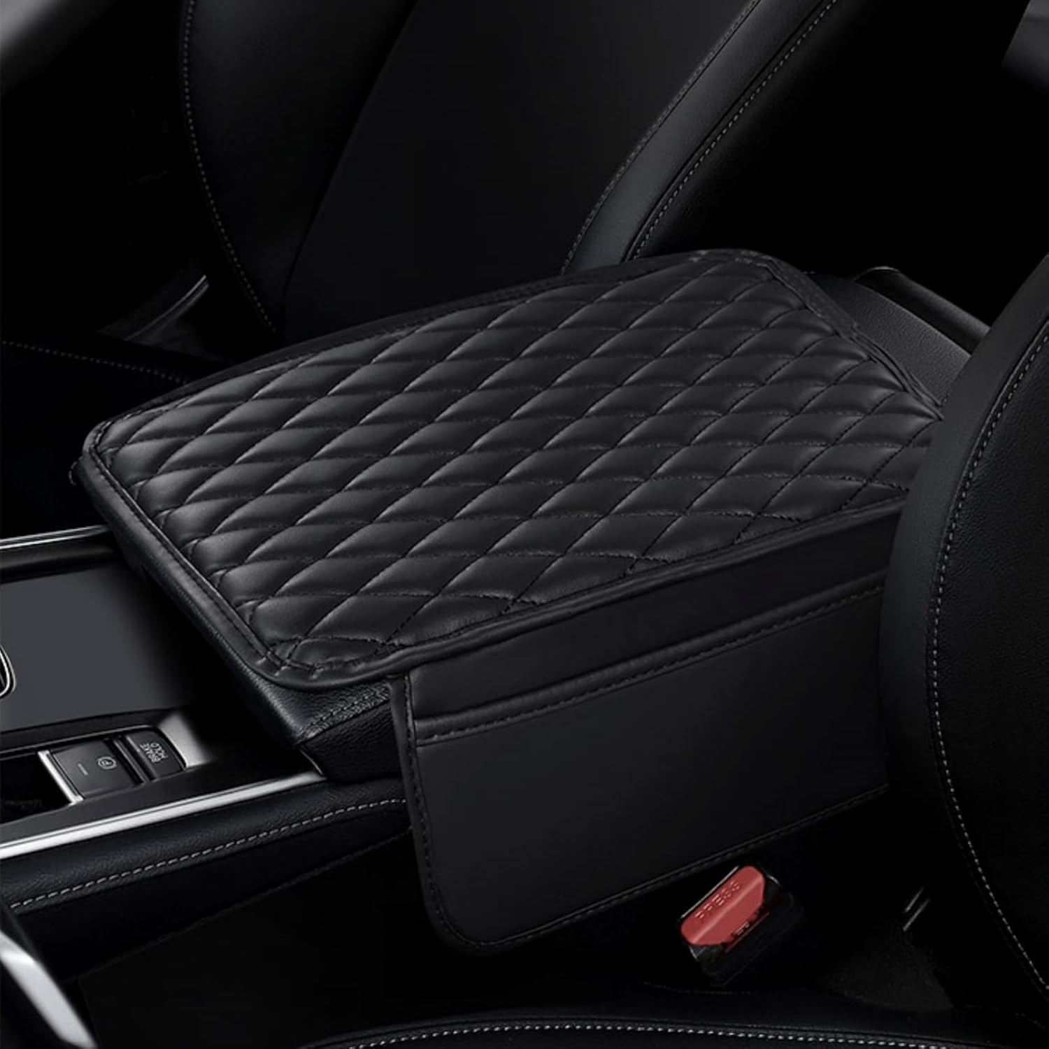 Car Center Console Cover, Leather Armrest Box Pad with 2 Storage Pockets, Memory Cotton Vehicle Armrest Support Pad,Universal Suitable for Most Vehicles, SUVs, Trucks, RVs